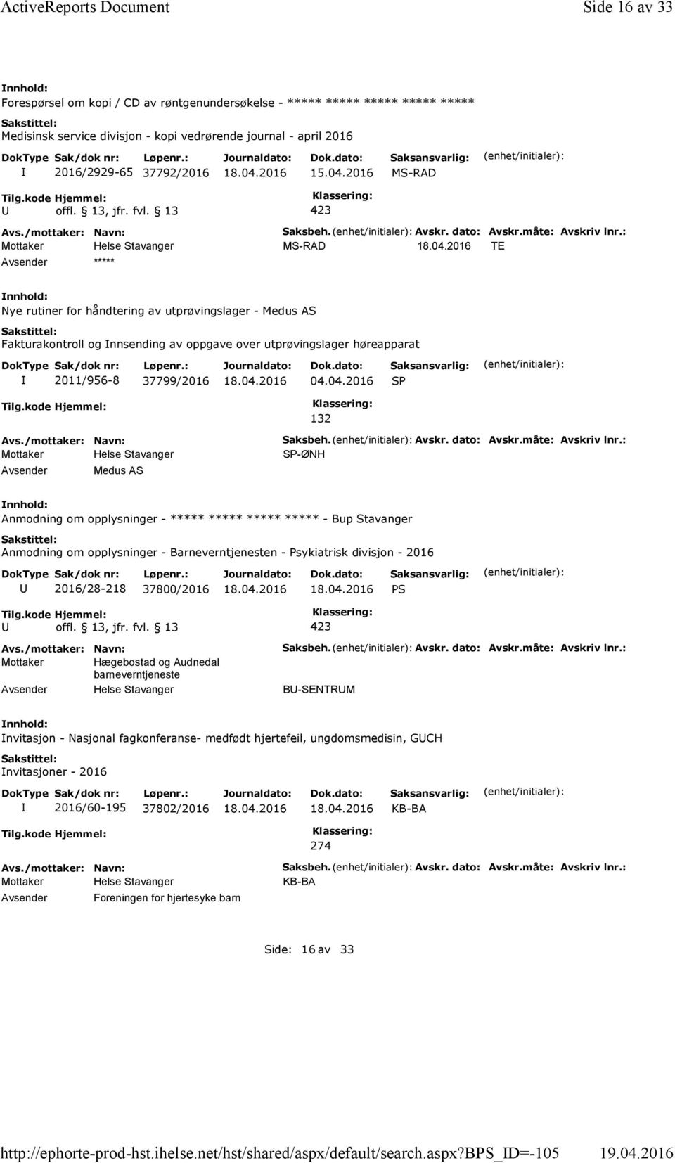 04.2016 SP 132 Medus AS Saksbeh. Avskr. dato: Avskr.måte: Avskriv lnr.