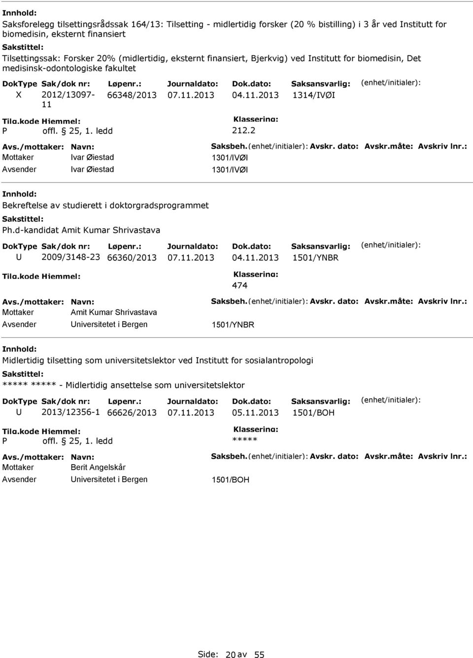 2 Mottaker var Øiestad 1301/VØ var Øiestad 1301/VØ Bekreftelse av studierett i doktorgradsprogrammet h.d-kandidat Amit Kumar Shrivastava 2009/3148-23 66360/2013 04.11.