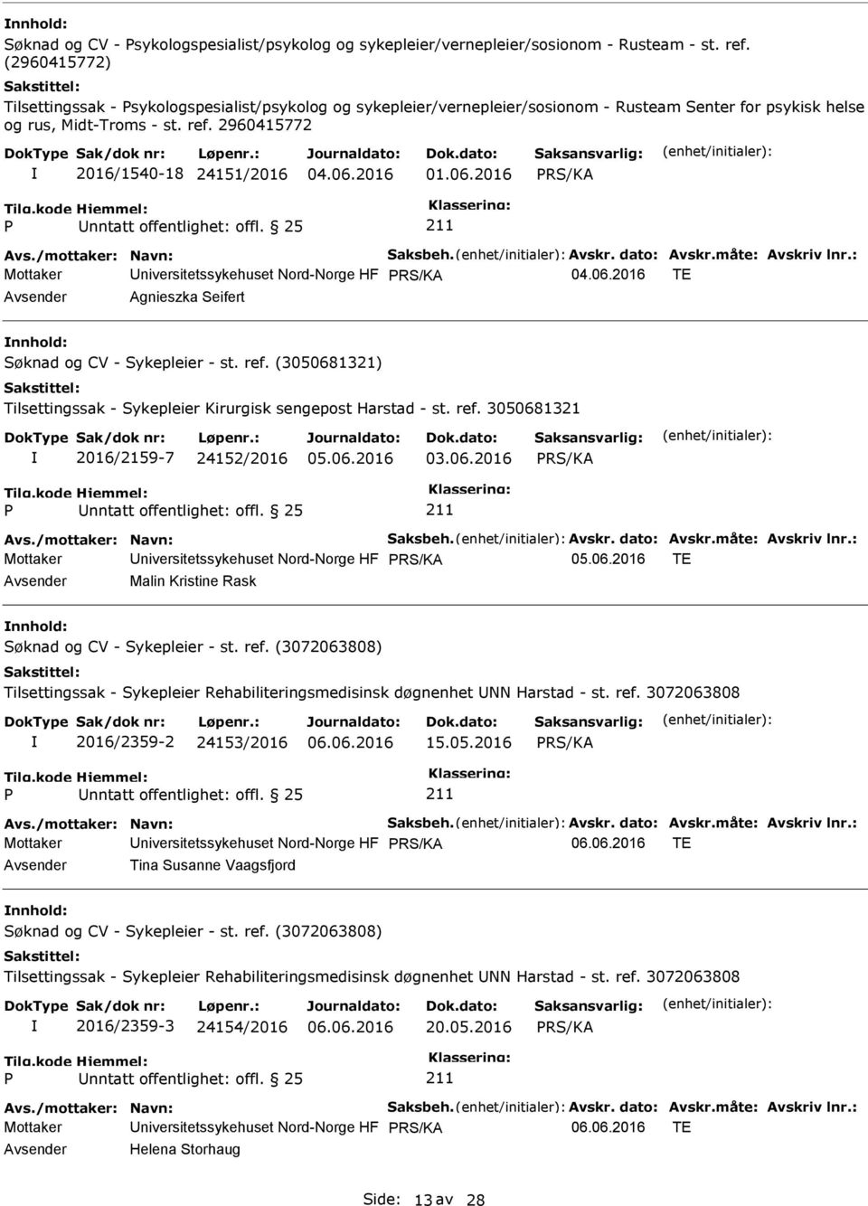 måte: Avskriv lnr.: Mottaker niversitetssykehuset Nord-Norge HF TE Agnieszka Seifert nnhold: Søknad og CV - Sykepleier - st. ref.