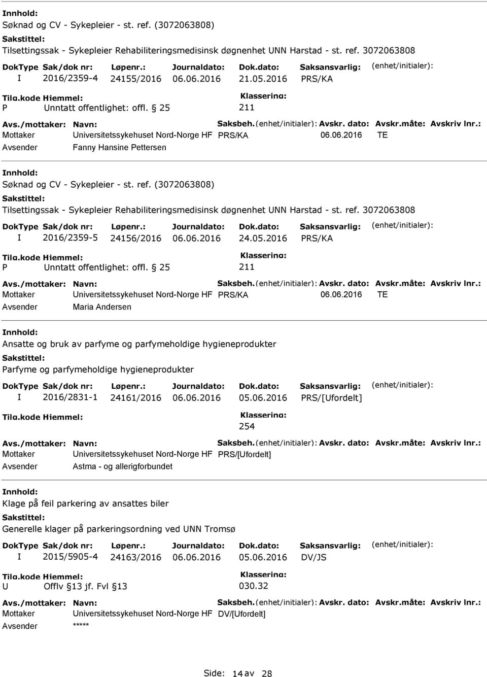 (3072063808) Tilsettingssak - Sykepleier Rehabiliteringsmedisinsk døgnenhet NN Harstad - st. ref. 3072063808 2016/2359-5 24156/2016 24.05.2016 Avs./mottaker: Navn: Saksbeh. Avskr. dato: Avskr.