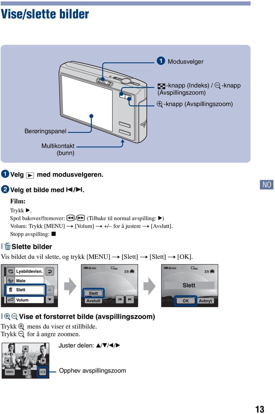 Spol bakover/fremover: / (Tilbake til normal avspilling: B) Volum: Trykk [MENU] t [Volum] t +/ for å justere t [Avslutt].