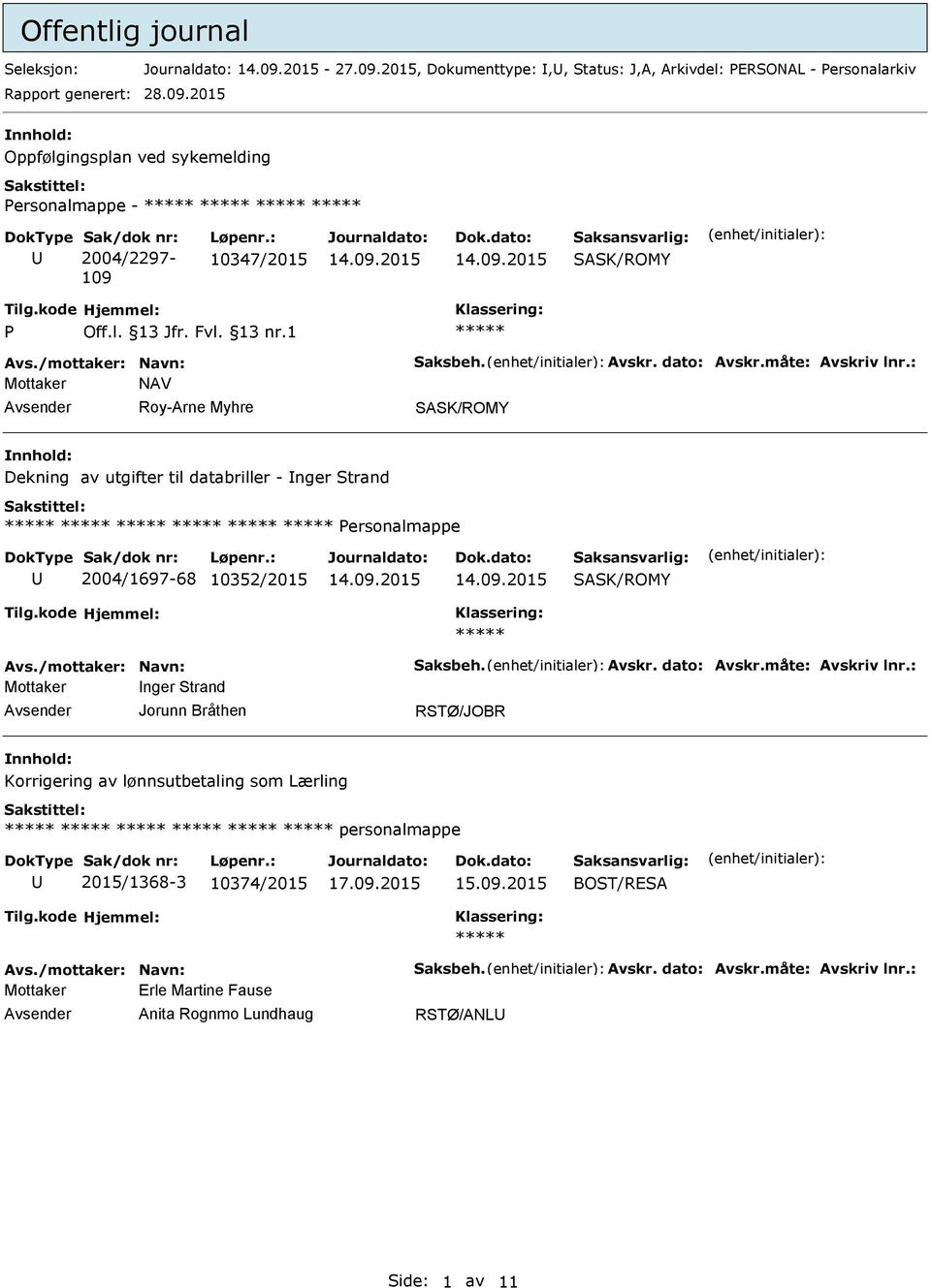 2015 Oppfølgingsplan ved sykemelding ersonalmappe - Sak/dok nr: 2004/2297-109 Løpenr.