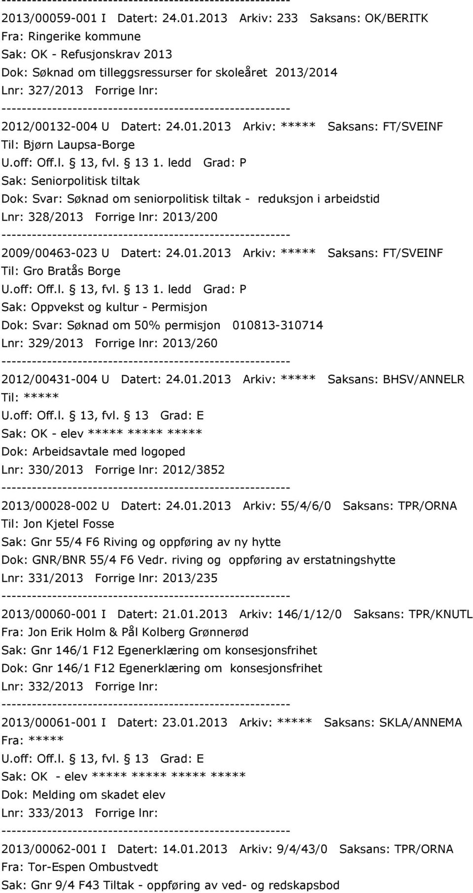 /00132-004 U Datert: 24.01.2013 Arkiv: ***** Saksans: FT/SVEINF Til: Bjørn Laupsa-Borge Sak: Seniorpolitisk tiltak Dok: Svar: Søknad om seniorpolitisk tiltak - reduksjon i arbeidstid Lnr: 328/2013