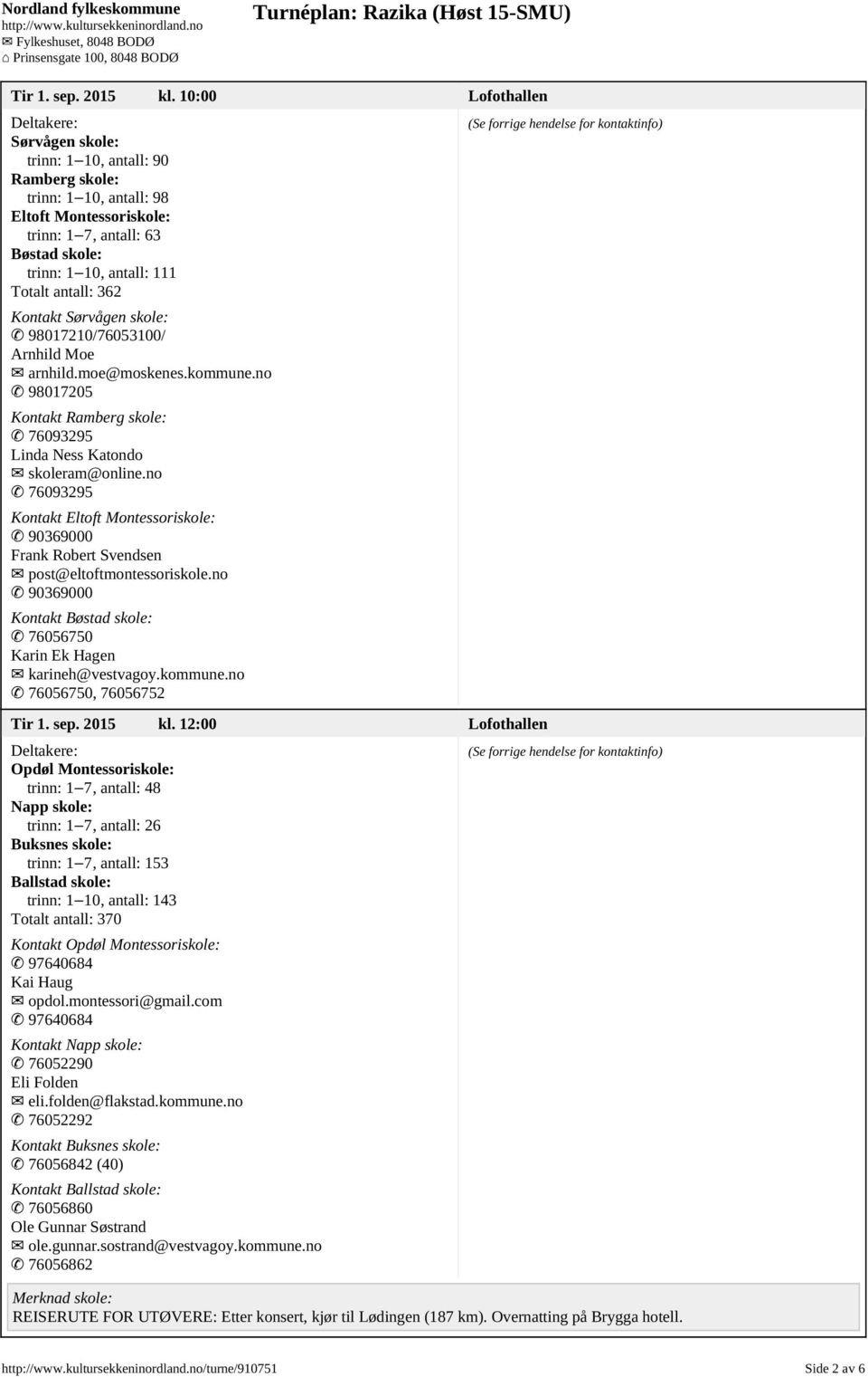 362 Kontakt Sørvågen skole: 98017210/76053100/ Arnhild Moe arnhild.moe@moskenes.kommune.no 98017205 Kontakt Ramberg skole: 76093295 Linda Ness Katondo skoleram@online.