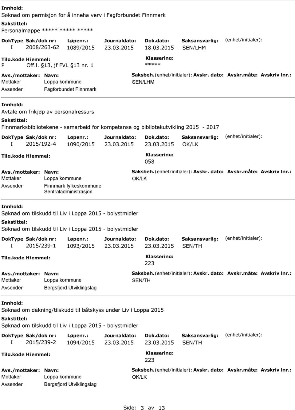 Finnmark fylkeskommune Sentraladministrasjon nnhold: Søknad om tilskudd til Liv i Loppa 2015 - bolystmidler Søknad om tilskudd til Liv i Loppa 2015 - bolystmidler 2015/239-1 1093/2015 223