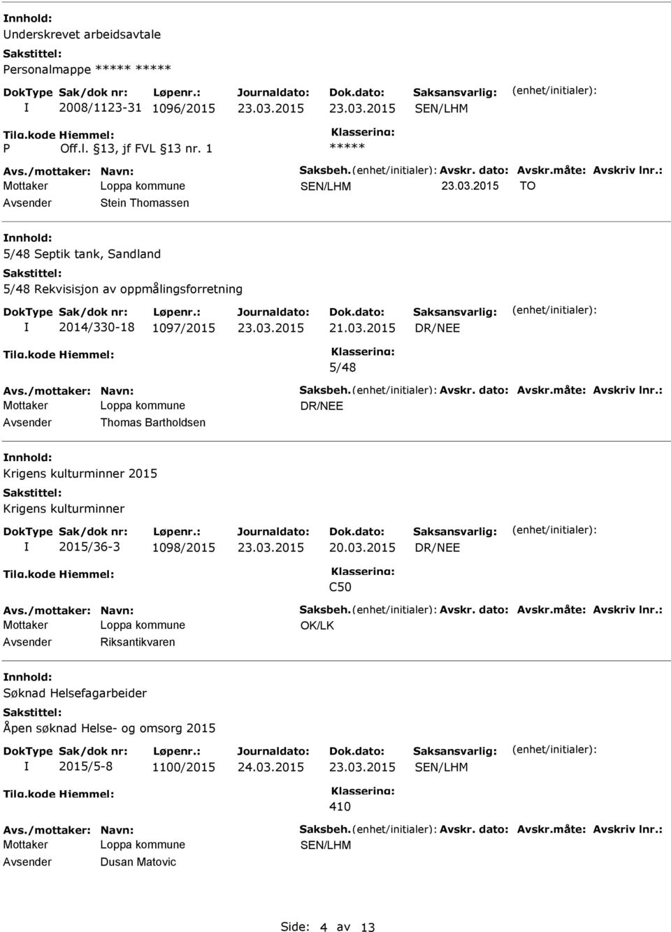 03.2015 5/48 Avsender Thomas Bartholdsen nnhold: Krigens kulturminner 2015 Krigens kulturminner 2015/36-3 1098/2015 20.03.2015 C50