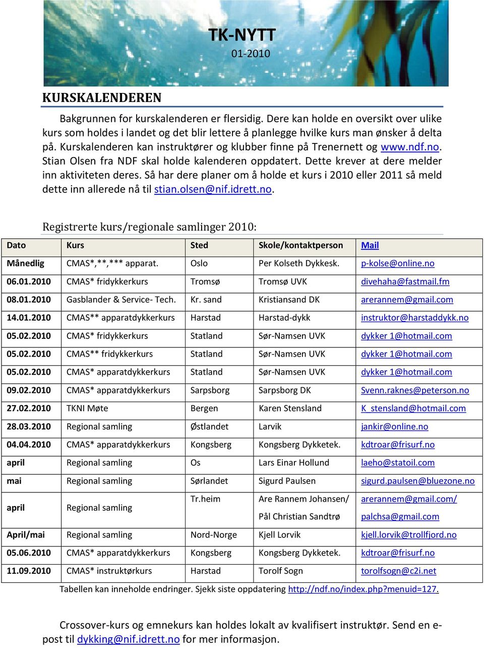 Så har dere planer om å holde et kurs i 2010 eller 2011 så meld dette inn allerede nå til stian.olsen@nif.idrett.no.