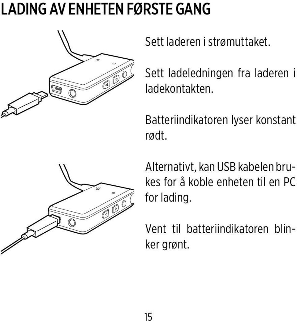 Batteriindikatoren lyser konstant rødt.