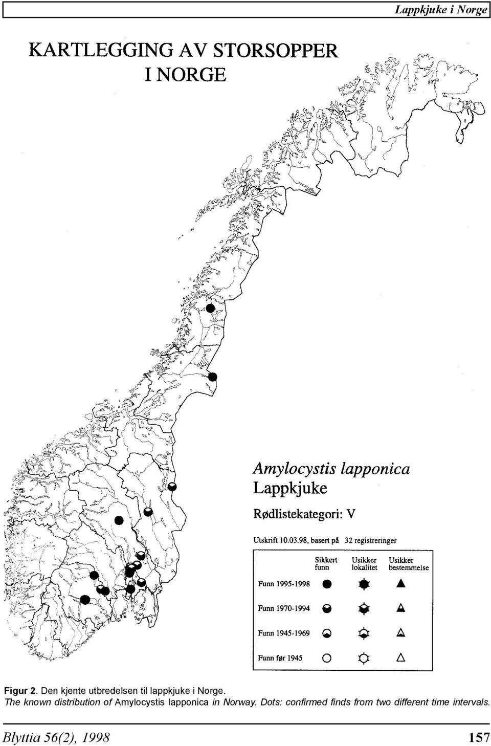 The known distribution of Amylocystis lapponica in