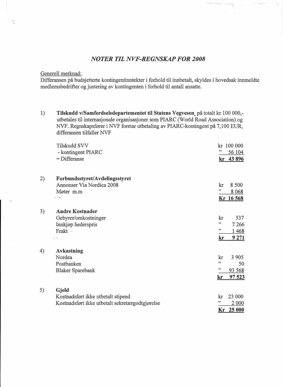 Regnskapsfører i NVF foretar utbetaling av PIARC-kontingent på 7,100 EUR, differansen tilfaller NVF Tilskudd SVV - kontingent PIARC = Differanse 2) Forbundsstyret/Avdelingsstyret Annonser Via Nordica