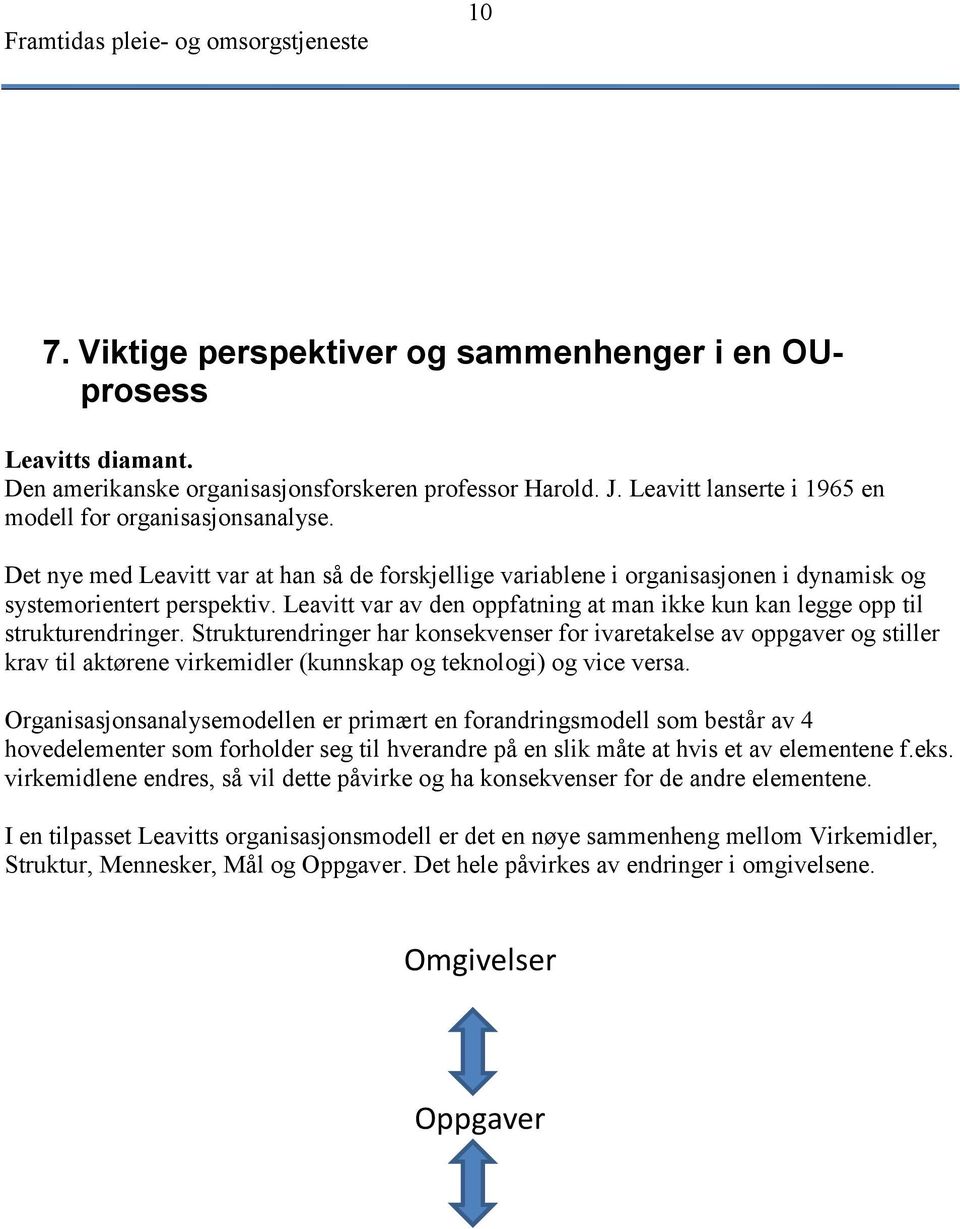 Leavitt var av den oppfatning at man ikke kun kan legge opp til strukturendringer.