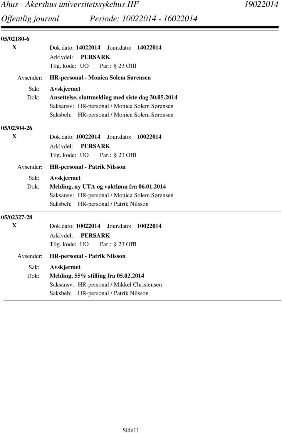 dato: 10022014 Jour.dato: 10022014 HR-personal - Patrik Nilsson Melding, 55% stilling fra 05.02.2014 Saksansv: HR-personal / Mikkel Christensen Saksbeh: HR-personal / Patrik Nilsson Side11