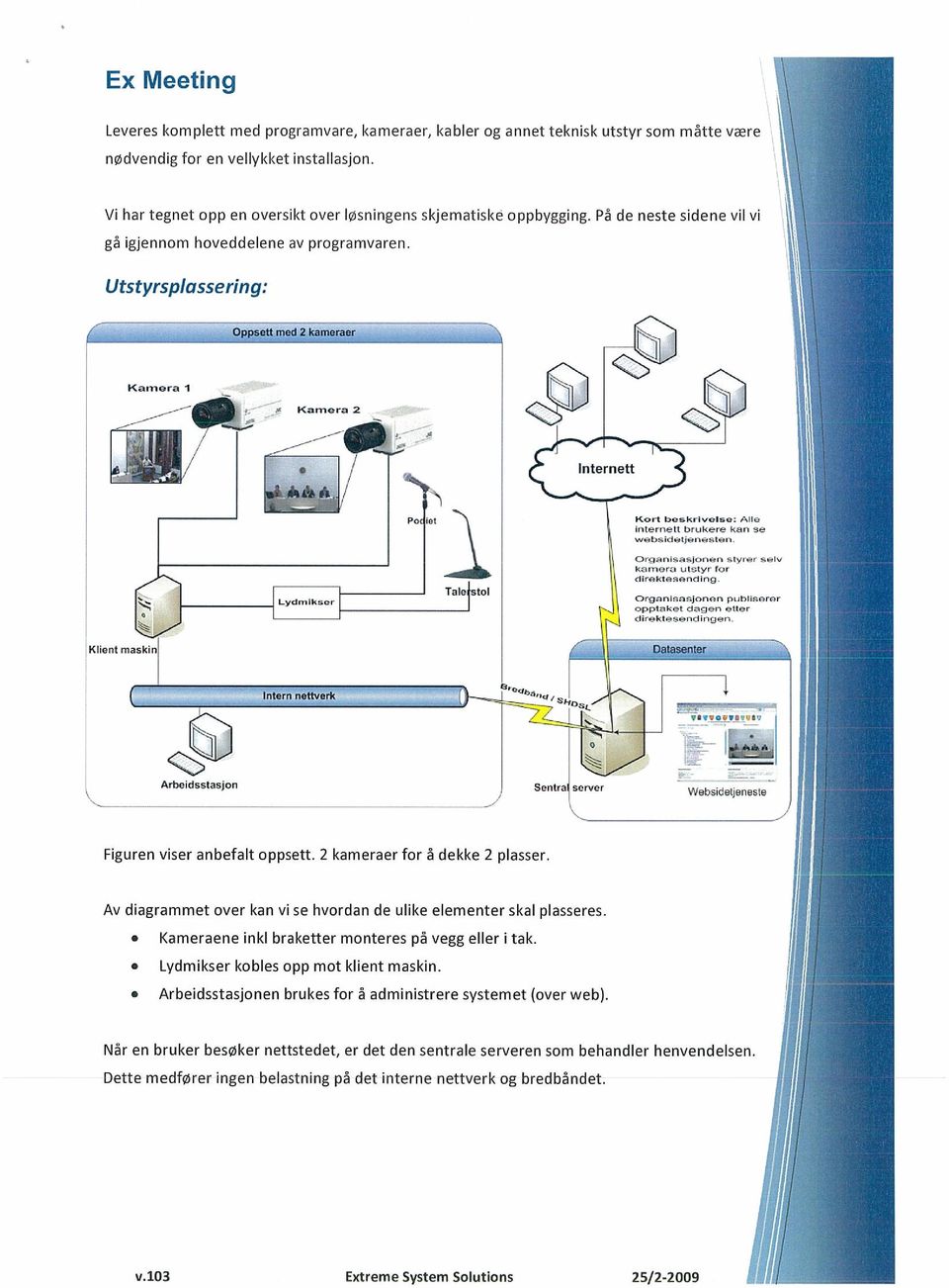 Utstyrspiassering: Oppsatt med 2 kameraer Kamera I Kamera 2 Internett Kort beskrivelse: Alle internett brukere kan se websidetjenesten Organisasjonen tyrer selv komera utstyr Tor dl re kle sa nd ing