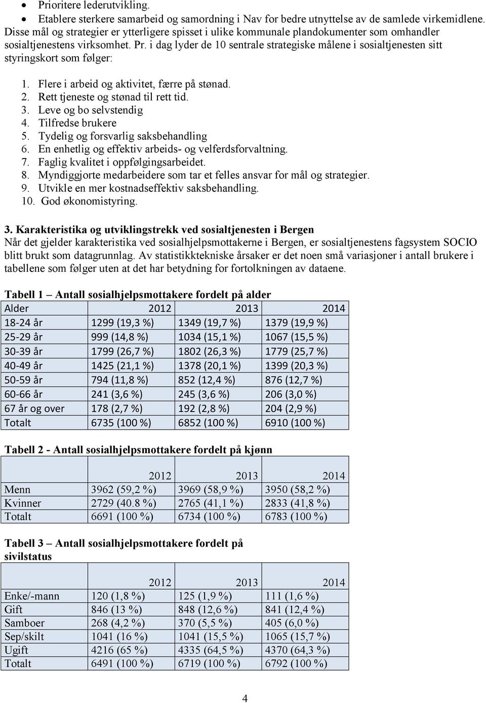 i dag lyder de 10 sentrale strategiske målene i sosialtjenesten sitt styringskort som følger: 1. Flere i arbeid og aktivitet, færre på stønad. 2. Rett tjeneste og stønad til rett tid. 3.