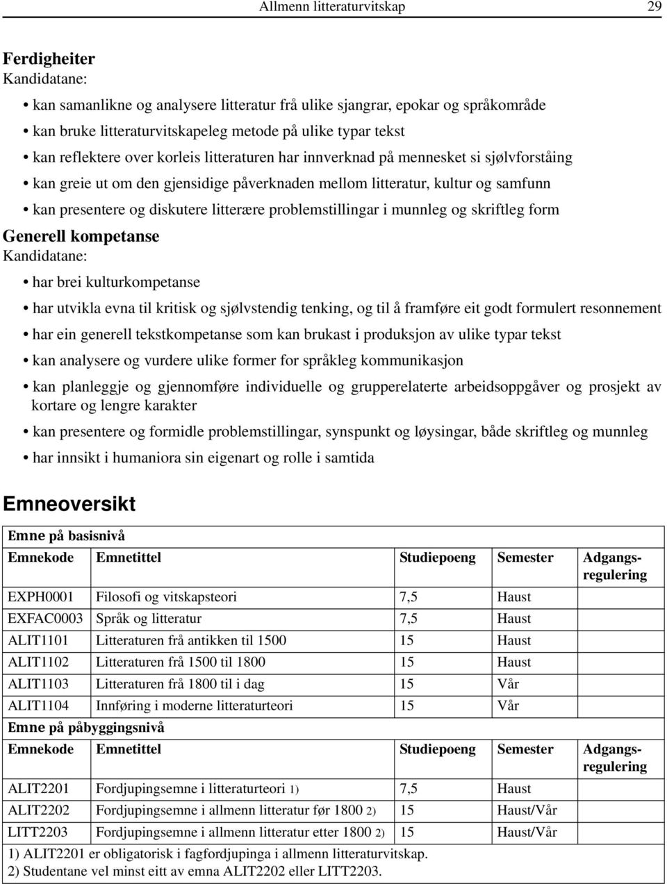 problemstillingar i munnleg og skriftleg form Generell kompetanse har brei kulturkompetanse har utvikla evna til kritisk og sjølvstendig tenking, og til å framføre eit godt formulert resonnement har