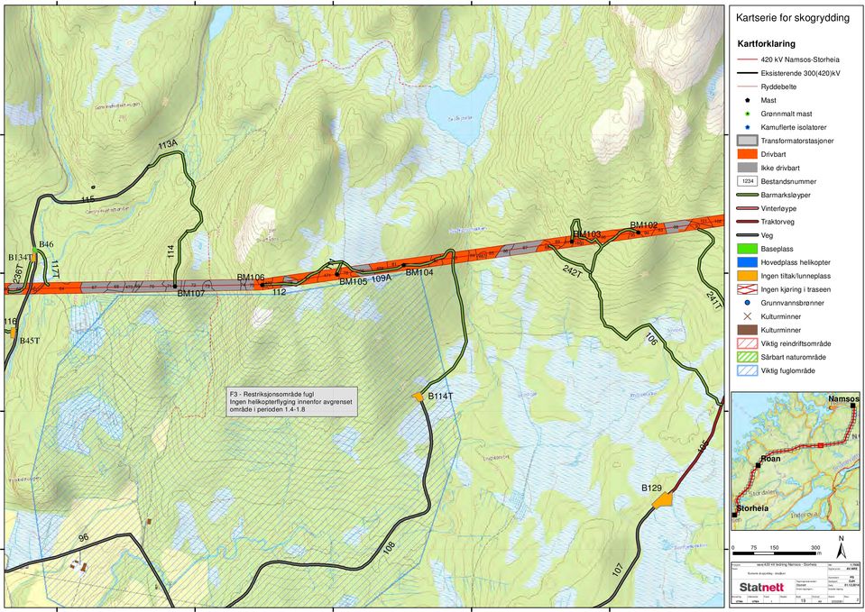 98 101 102 97 241T Bararksløyper F3 - Restriksjonsoråde fugl Ingen helikopterflyging innenfor avgrenset oråde i perioden 1.4-1.