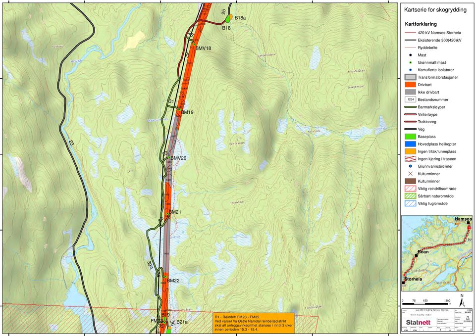 36 R1 - Reindrift FM23 - FM35 Ved varsel fra Østre Nadal reinbeitedistrikt skal all anleggsvirksohet stanses i inntil 2 uker innen perioden 15.3-15.4.