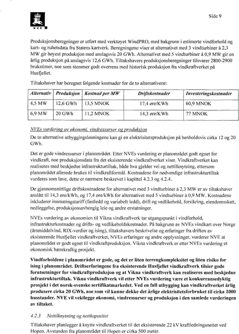 Tiltakshavers produksjonsberegninger tilsvarer 2800-2900 brukstimer, noe som stemmer godt overrens med historisk produksjon fra vindkraftverket på Husfjellet.