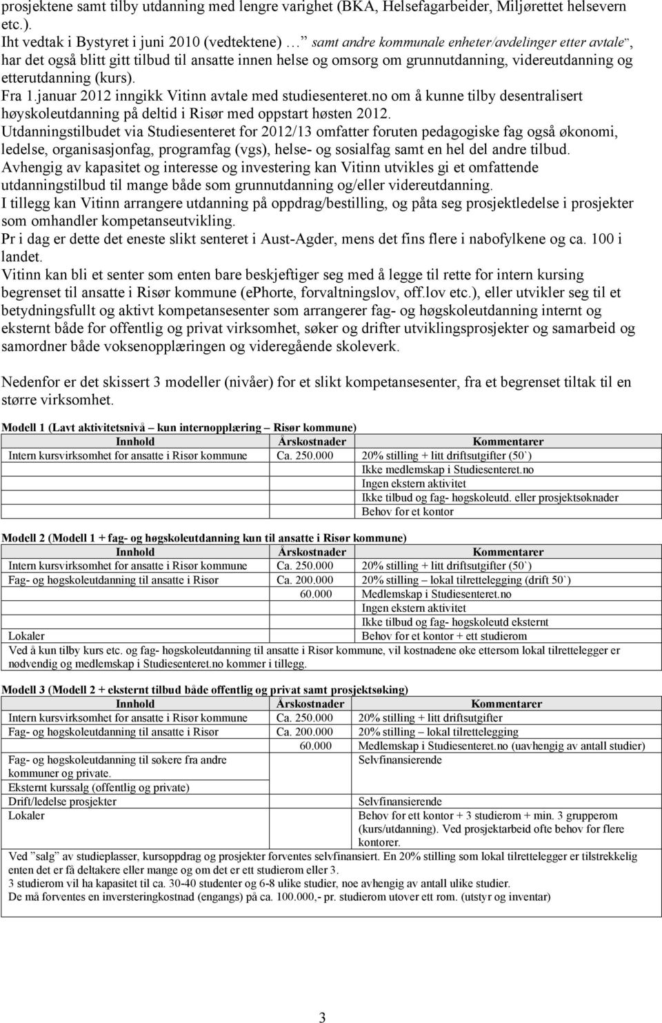 videreutdanning og etterutdanning (kurs). Fra 1.januar 2012 inngikk Vitinn avtale med studiesenteret.no om å kunne tilby desentralisert høyskoleutdanning på deltid i Risør med oppstart høsten 2012.