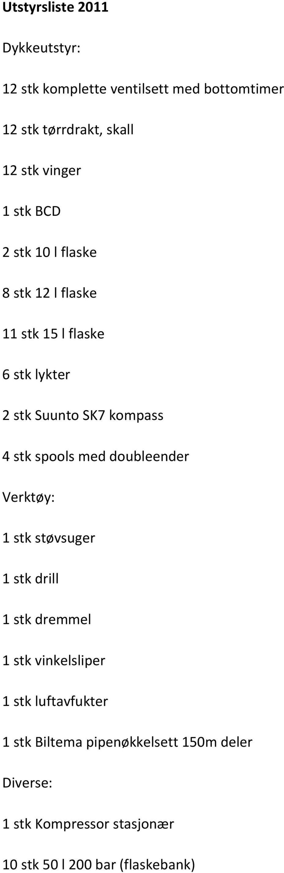 4 stk spools med doubleender Verktøy: 1 stk støvsuger 1 stk drill 1 stk dremmel 1 stk vinkelsliper 1 stk