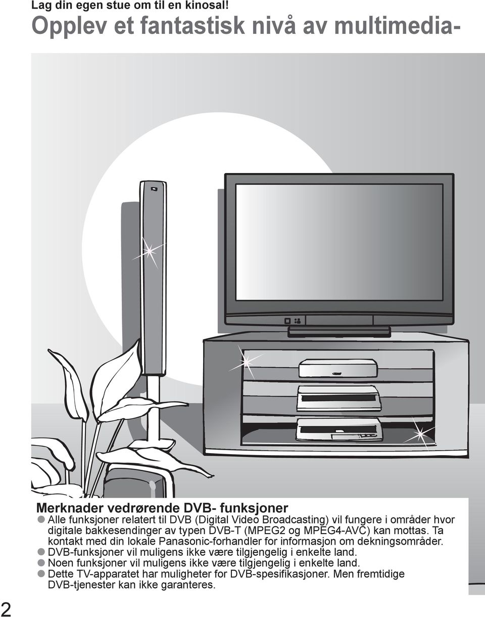 fungere i områder hvor digitale bakkesendinger av typen DVB-T (MPEG2 og MPEG4-AVC) kan mottas.