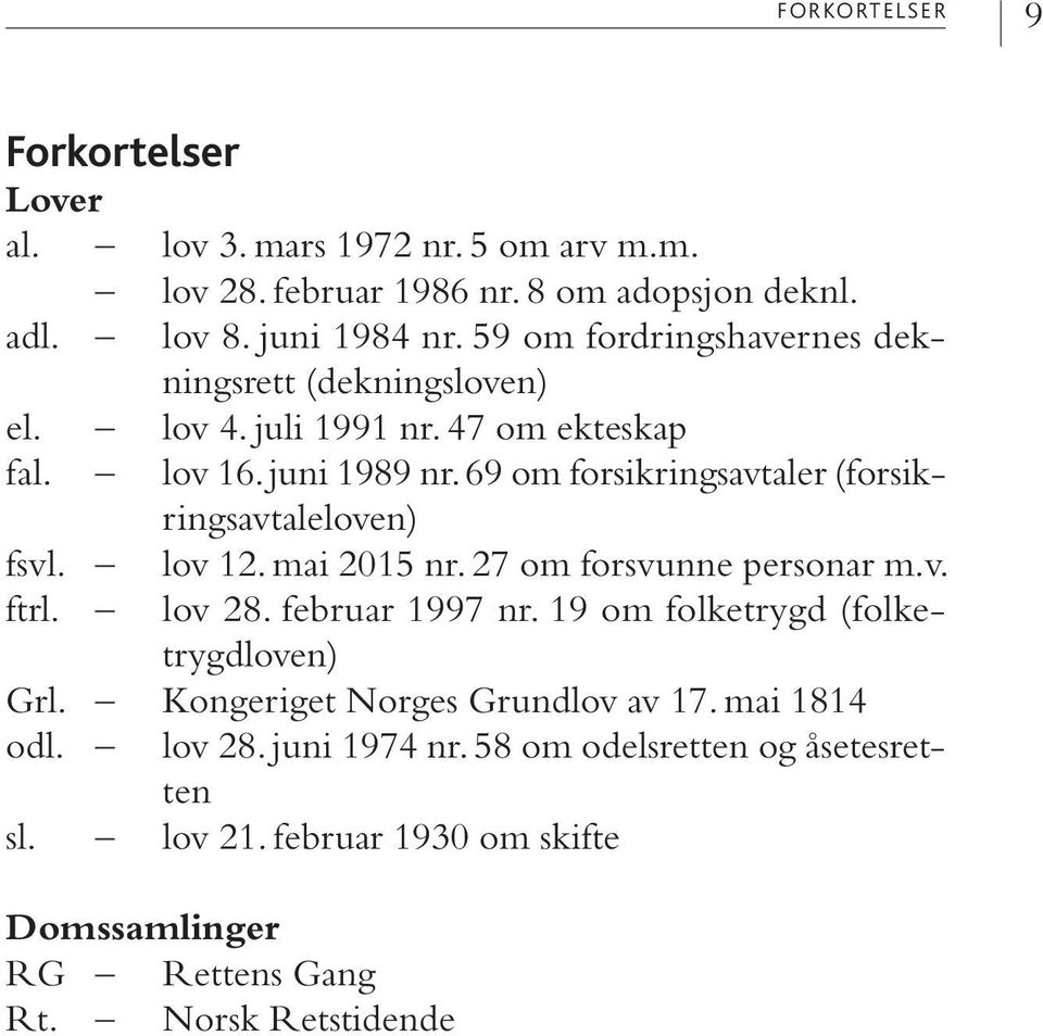 69 om forsikringsavtaler (forsikringsavtaleloven) fsvl. lov 12. mai 2015 nr. 27 om forsvunne personar m.v. ftrl. lov 28. februar 1997 nr.