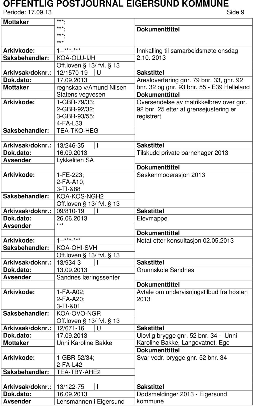 25 etter at grensejustering er registrert TEA-TKO-HEG Arkivsak/doknr.: 13/246-35 I Sakstittel Dok.dato: 16.09.