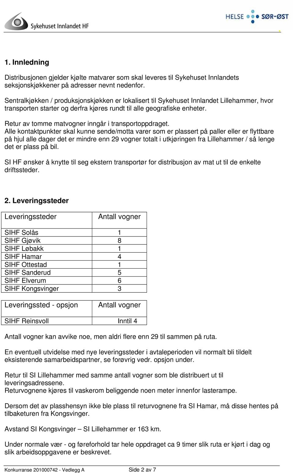 Retur av tomme matvogner inngår i transportoppdraget.