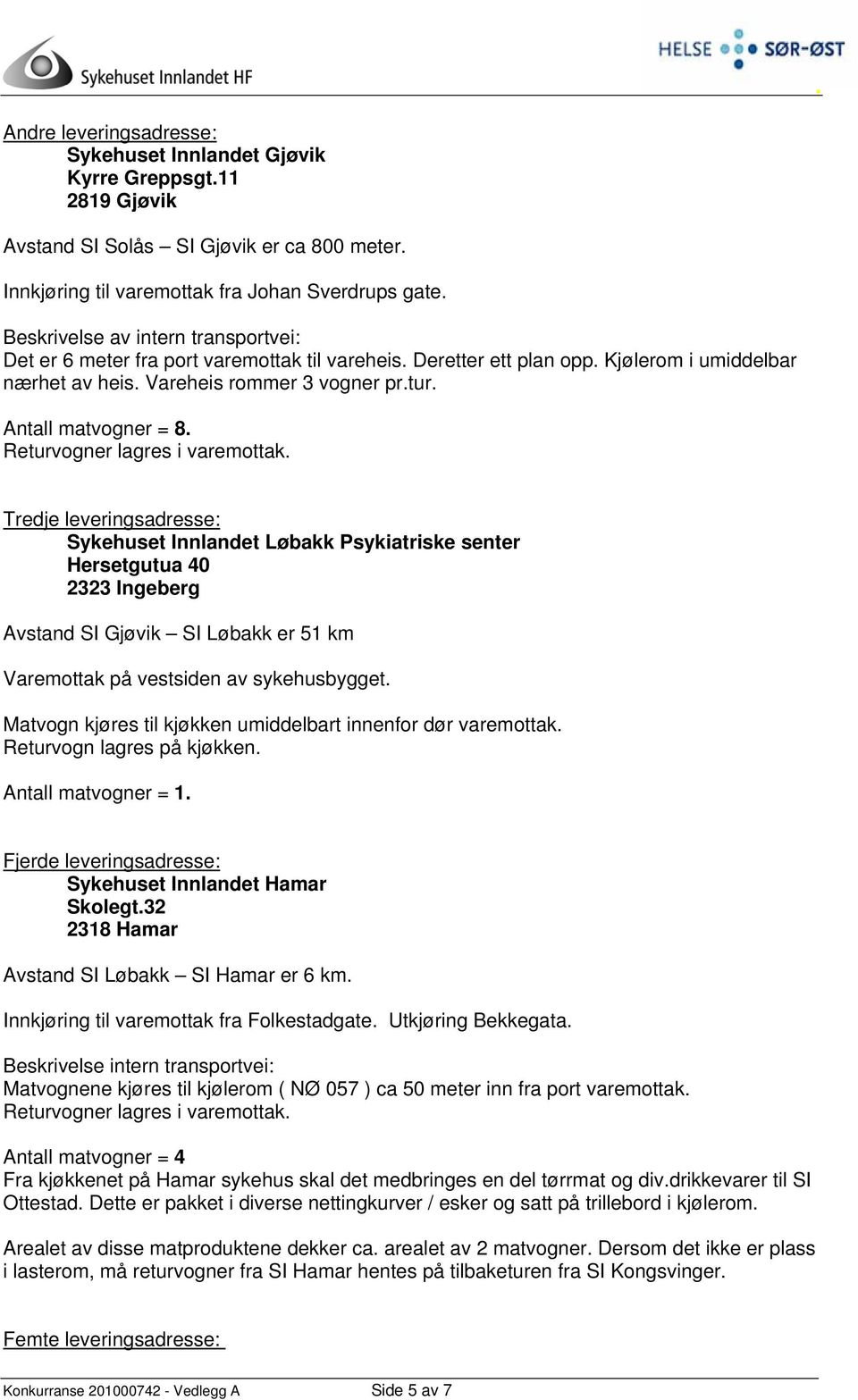 Tredje leveringsadresse: Sykehuset Innlandet Løbakk Psykiatriske senter Hersetgutua 40 2323 Ingeberg Avstand SI Gjøvik SI Løbakk er 51 km Varemottak på vestsiden av sykehusbygget.