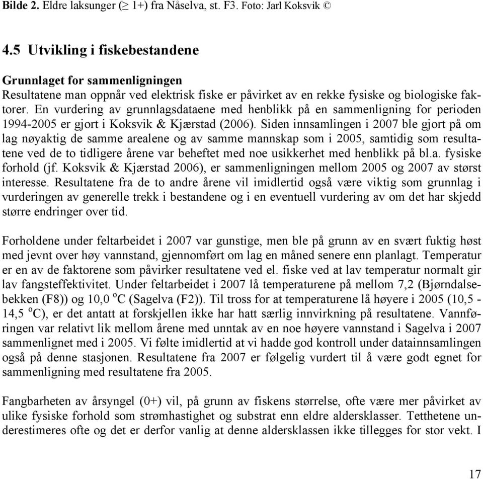 En vurdering av grunnlagsdataene med henblikk på en sammenligning for perioden 1994-2005 er gjort i Koksvik & Kjærstad (2006).