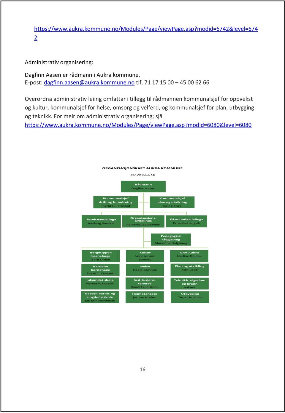 71 17 15 00 45 00 62 66 Overordna administrativ leiing omfattar i tillegg til rådmannen kommunalsjef for oppvekst og kultur,