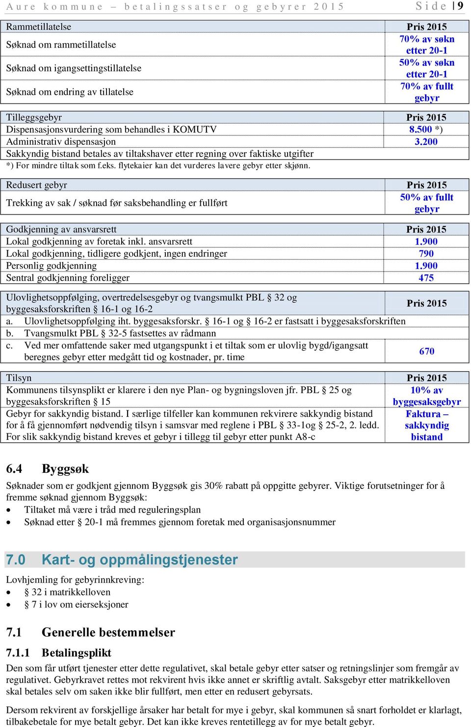 200 Sakkyndig bistand betales av tiltakshaver etter regning over faktiske utgifter *) For mindre tiltak som f.eks. flytekaier kan det vurderes lavere gebyr etter skjønn.