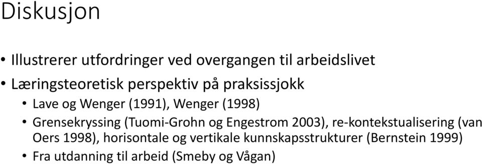 (Tuomi-Grohn og Engestrom 2003), re-kontekstualisering (van Oers 1998), horisontale