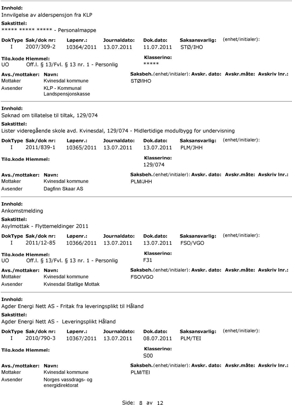 Kvinesdal, 129/074 - Midlertidige modulbygg for undervisning 2011/839-1 10365/2011 129/074 Avs./mottaker: Navn: Saksbeh. Avskr. dato: Avskr.måte: Avskriv lnr.