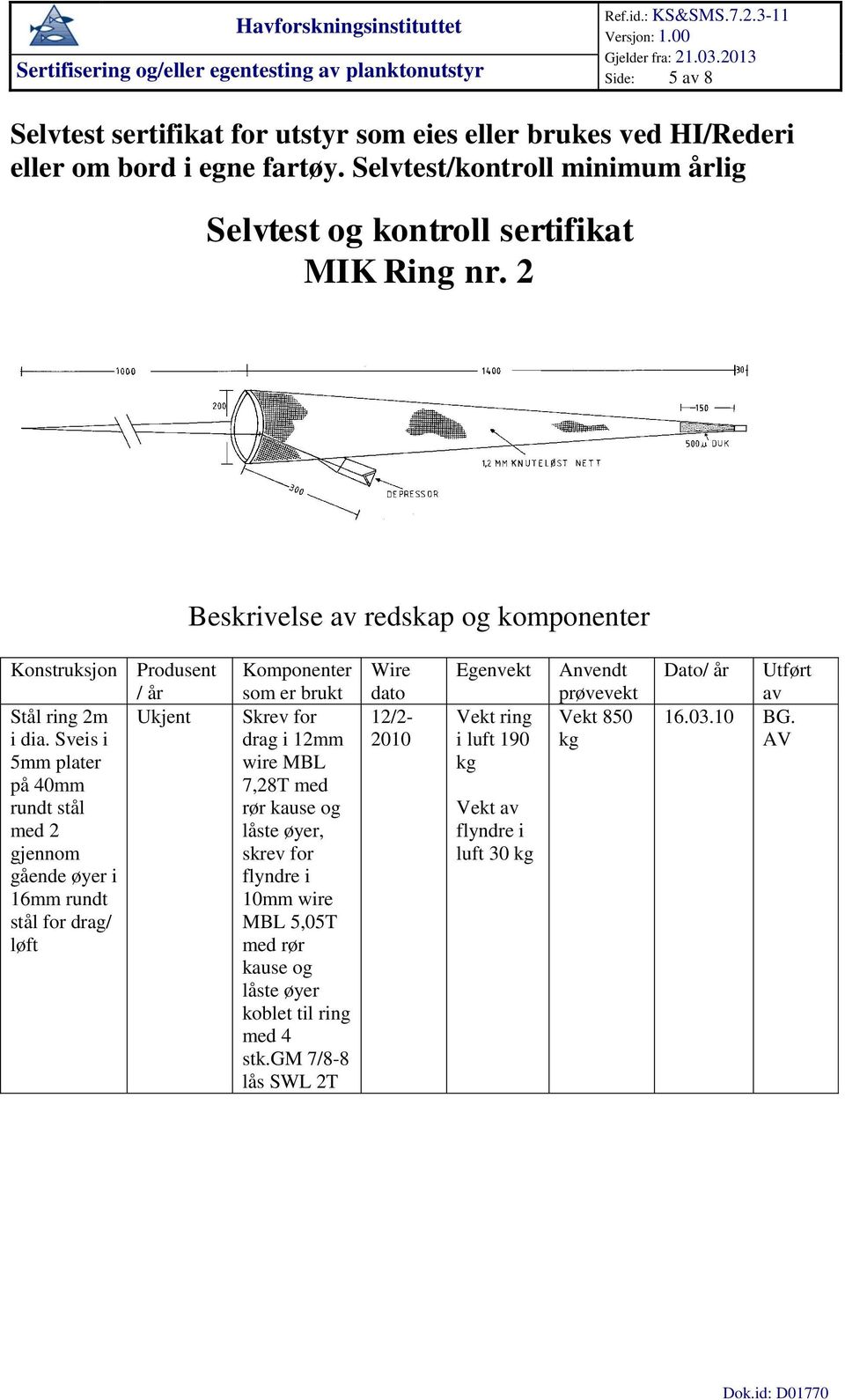 løft drag i 12mm wire MBL 7,28T med rør kause og låste øyer, skrev for 10mm wire MBL 5,05T med