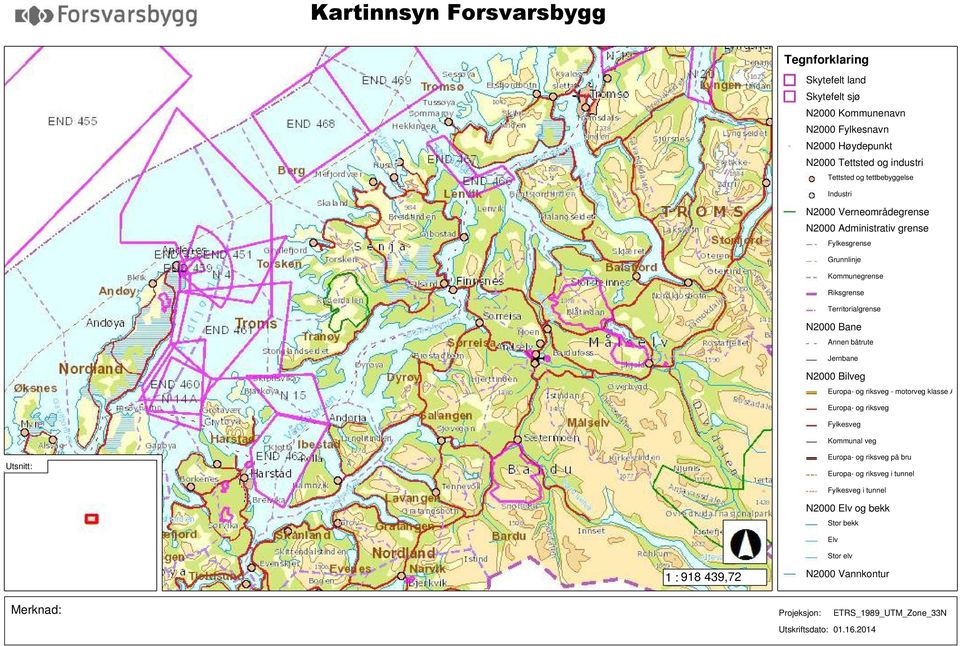 Europa- og riksveg - motorveg klasse A Europa- og riksveg Fylkesveg Kommunal veg Utsnitt: Europa- og riksveg på bru Europa- og riksveg i tunnel Merknad: 1 : 918 439,72 Fylkesveg