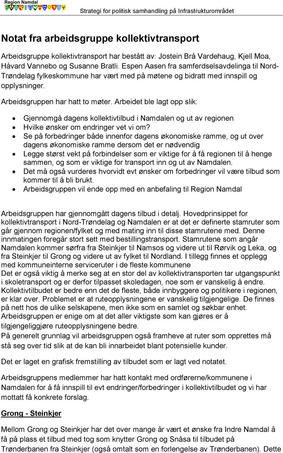 Arbeidet ble lagt opp slik: Gjennomgå dagens kollektivtilbud i Namdalen og ut av regionen Hvilke ønsker om endringer vet vi om?