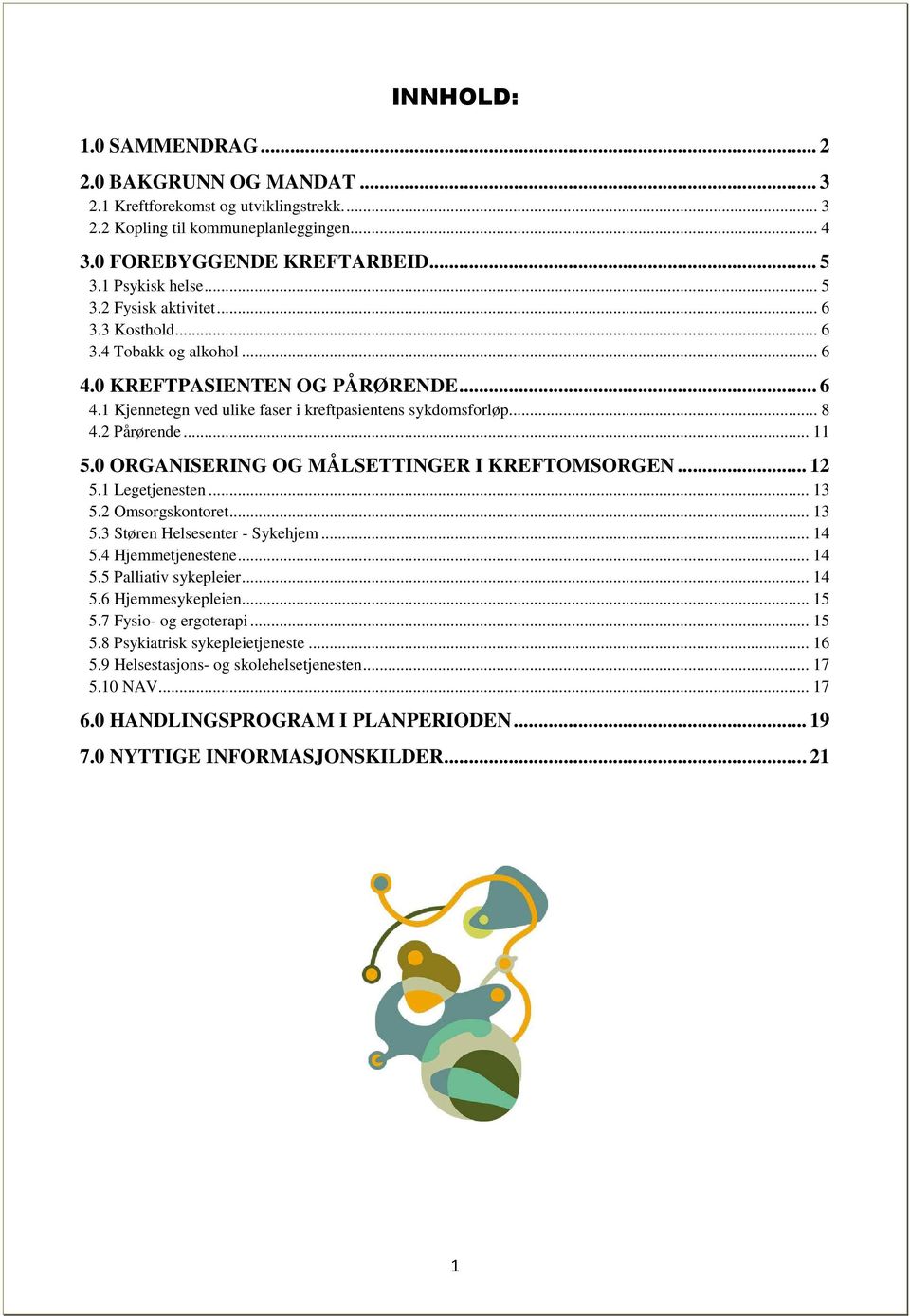 0 ORGANISERING OG MÅLSETTINGER I KREFTOMSORGEN... 12 5.1 Legetjenesten... 13 5.2 Omsorgskontoret... 13 5.3 Støren Helsesenter - Sykehjem... 14 5.4 Hjemmetjenestene... 14 5.5 Palliativ sykepleier.