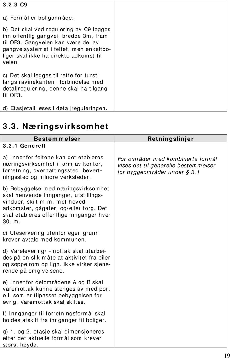 c) Det skal legges til rette for tursti langs ravinekanten i forbindelse med detaljregulering, denne skal ha tilgang til OP3.