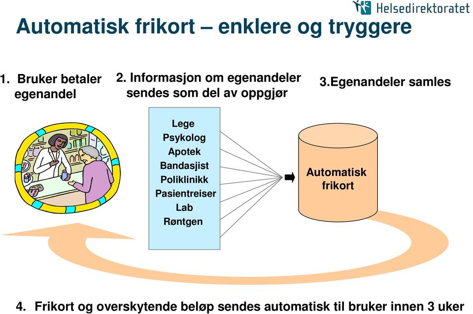 Egenandeler samles Lege Psykolog Apotek Bandasjist Poliklinikk Pasientreiser