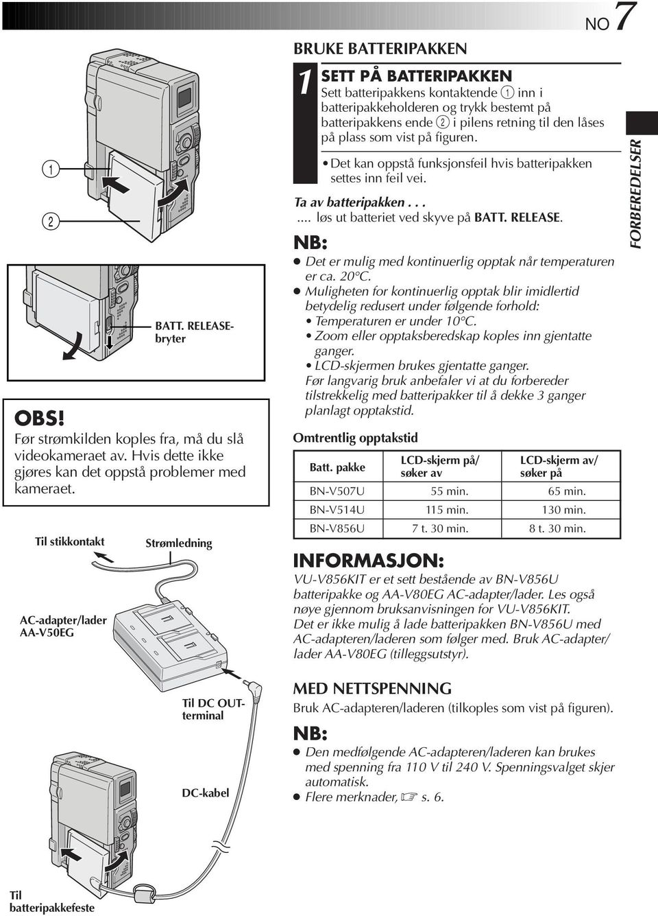 bestemt på batteripakkens ende i pilens retning til den låses på plass som vist på figuren. Det kan oppstå funksjonsfeil hvis batteripakken settes inn feil vei. Ta av batteripakken.