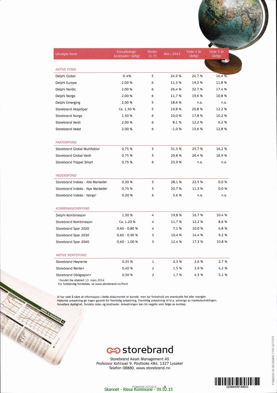 1,50 % 5 19,8 % 20,8 % Storebrand Norge 1,50 % 6 10.0 % 17.8 % Storebrand Verd 2,00 % 6 8,1 % 12,