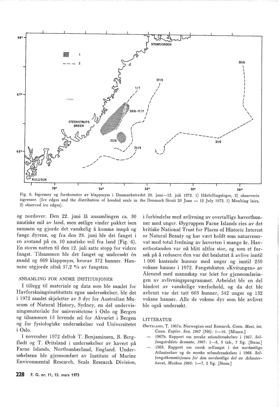 ) Mouting airs, ) observed ice edges]. 0 og nordover. Den. juni å ansamingen ca.