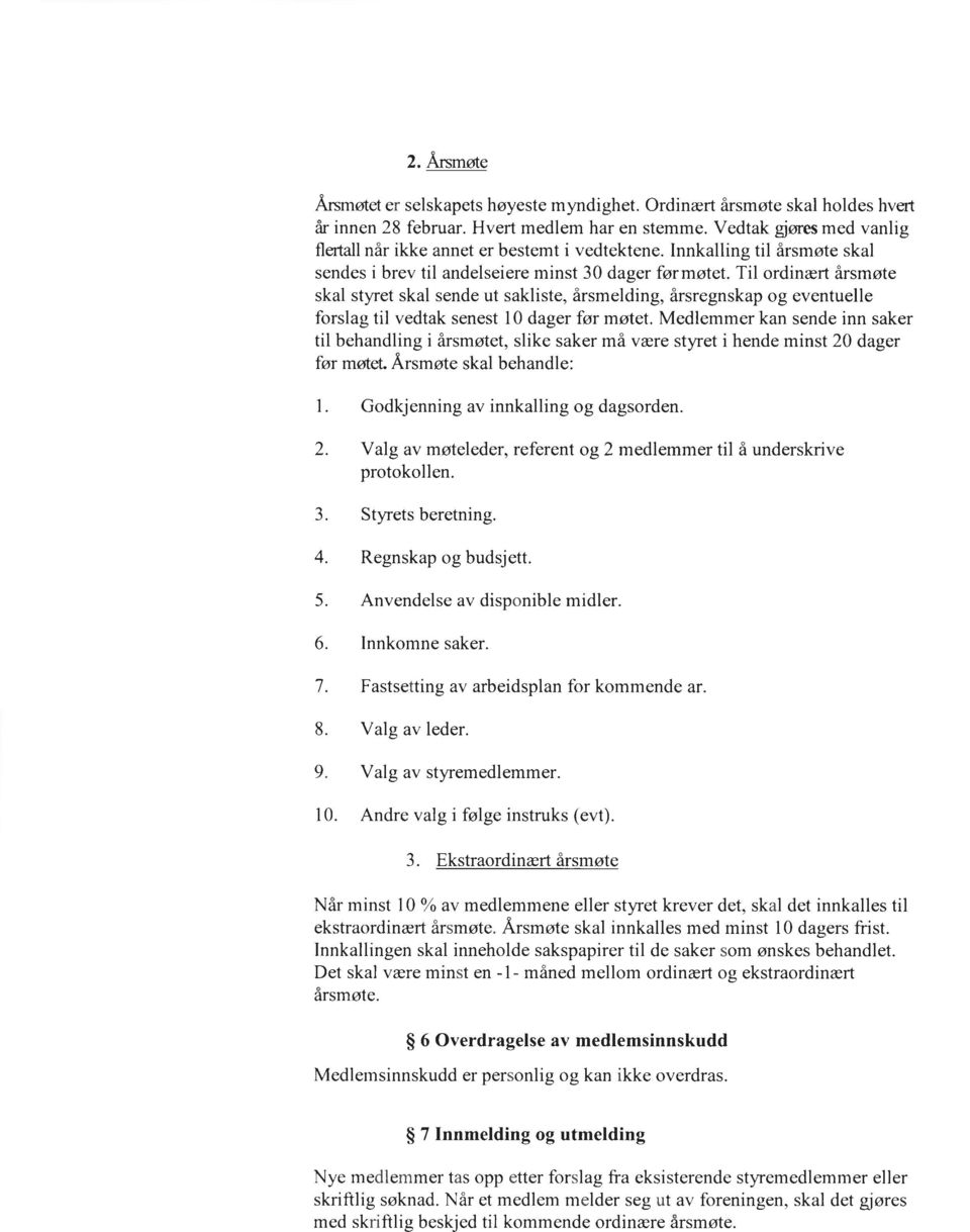 Til ordinært årsmøte skal styret skal sende ut sakliste, årsmelding, årsregnskap og eventuelle forslag til vedtak senest 10 dager før møtet.