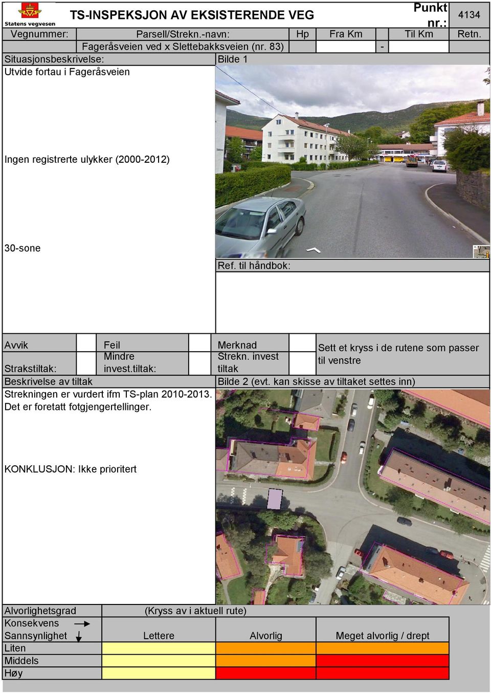 83) Utvide fortau i Fageråsveien 4134 Ingen registrerte ulykker (20002012) 30sone