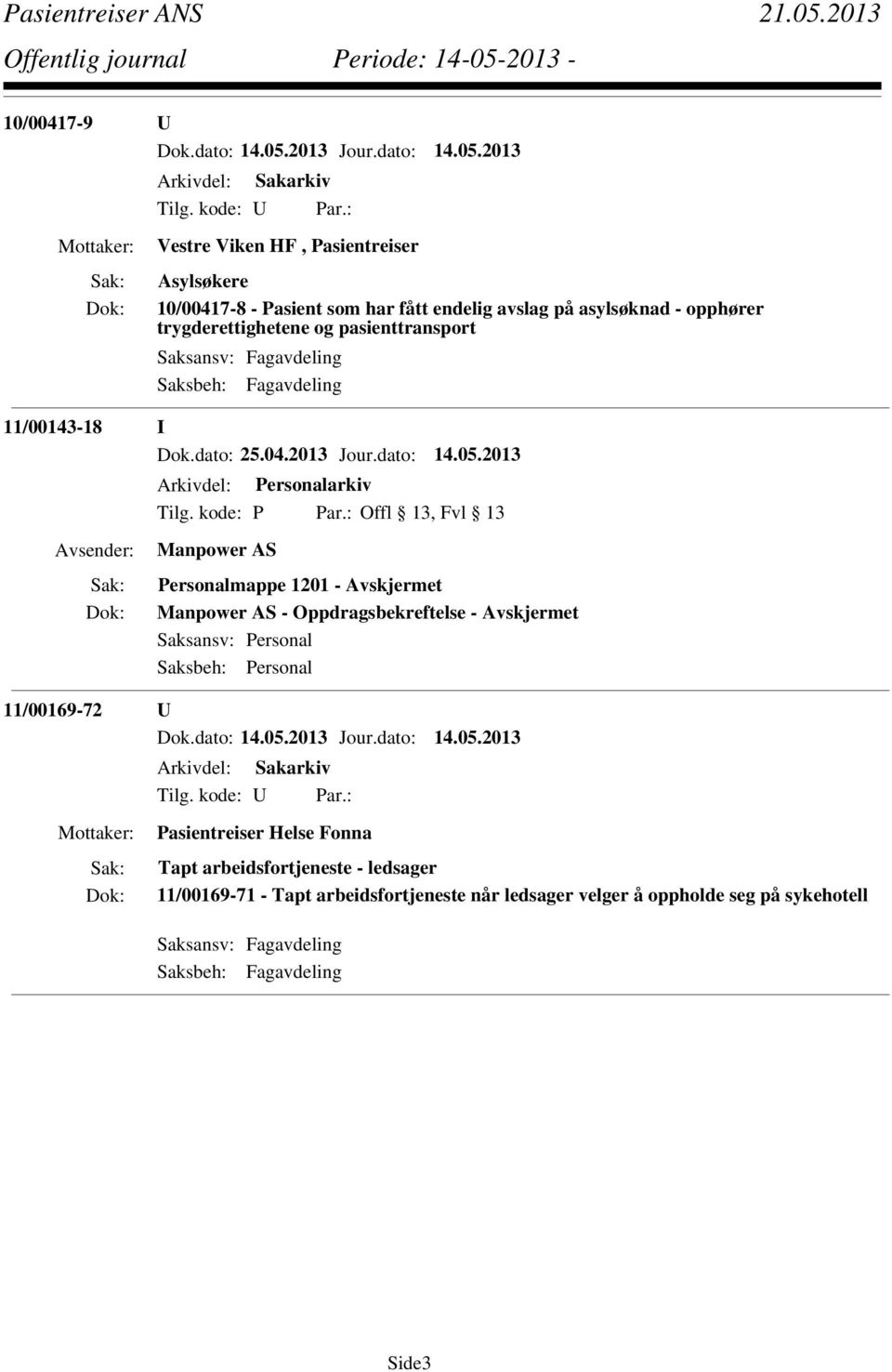 : Offl 13, Fvl 13 Manpower AS Personalmappe 1201 - Avskjermet Manpower AS - Oppdragsbekreftelse - Avskjermet Saksansv: Personal Saksbeh: