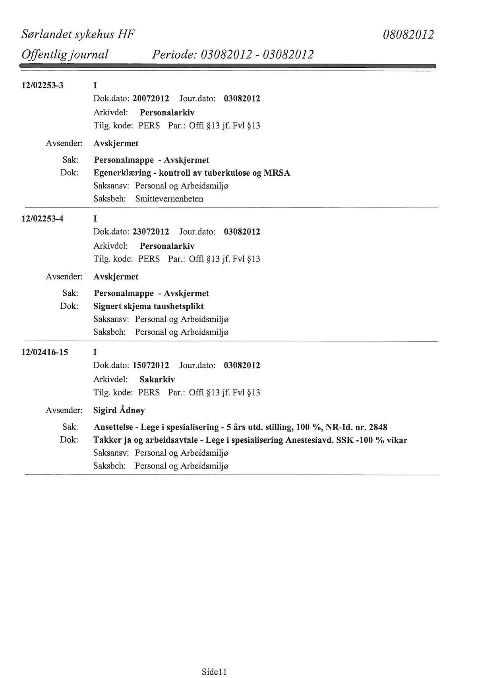 dato: 23072012 Jour.dato: 03082012 Personalmappe - Signert skjema taushetsplikt 12/02416-15 I Dok.dato: 15072012 Jour.