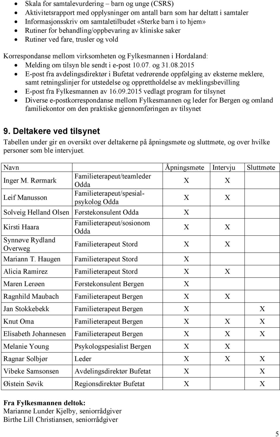 2015 E-post fra avdelingsdirektør i Bufetat vedrørende oppfølging av eksterne meklere, samt retningslinjer for utstedelse og opprettholdelse av meklingsbevilling E-post fra Fylkesmannen av 16.09.