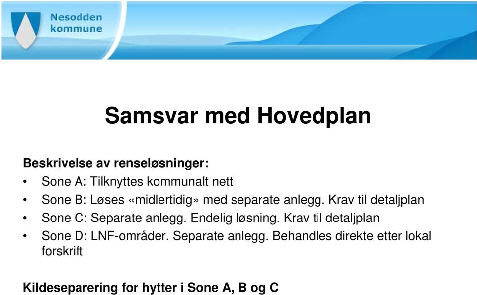 Krav til detaljplan Sone C: Separate anlegg. Endelig løsning.