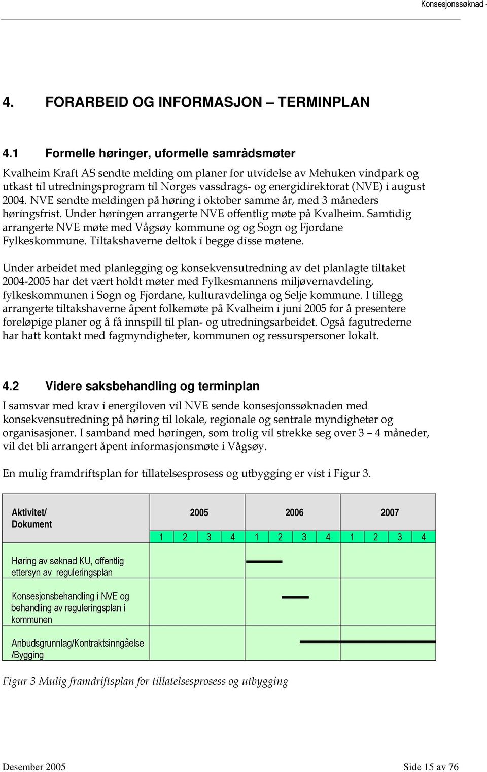 (NVE) i august 2004. NVE sendte meldingen på høring i oktober samme år, med 3 måneders høringsfrist. Under høringen arrangerte NVE offentlig møte på Kvalheim.